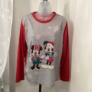 Disney Mickey & Minnie Festive Gray Long Sleeve Tee - Women’s Size Medium